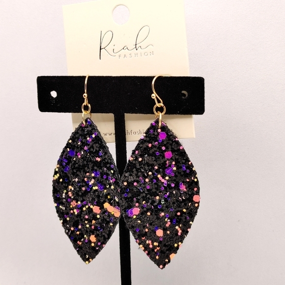 Private Label Jewelry - Black & Purple Sequin Glitter Drop Earrings | Statement Dangle